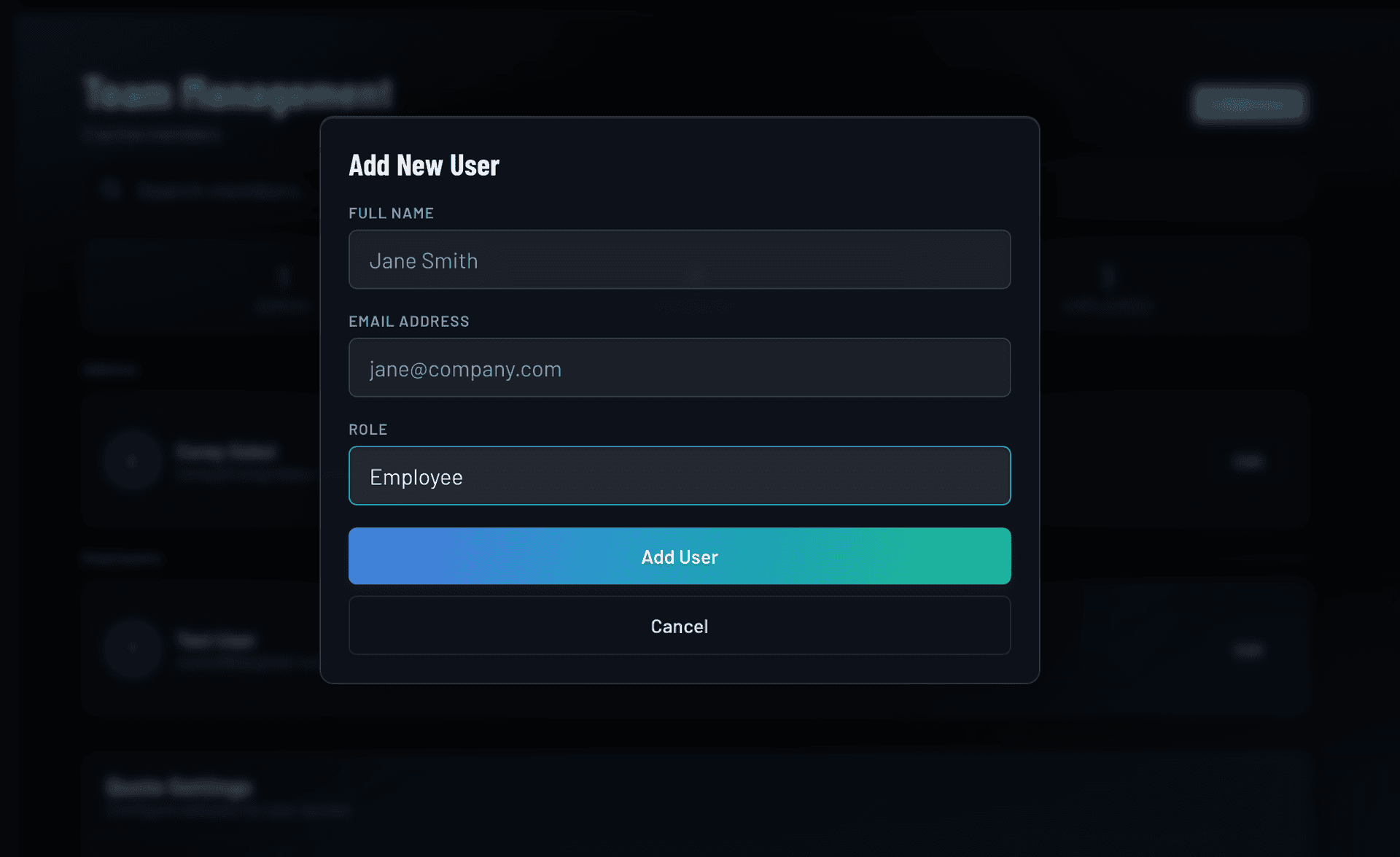 IRONGRID team member invite screen showing name, email, and role fields